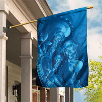 Blue Gradient Polynesia Jellyfish Garden Flag Plumeria Polynesian Tattoo Glowing Vibes LT14 House Flag Blue - Polynesian Pride