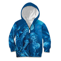Blue Gradient Polynesia Jellyfish Kid Hoodie Plumeria Polynesian Tattoo Glowing Vibes LT14 Zip Hoodie Blue - Polynesian Pride