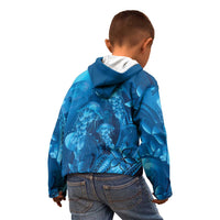Blue Gradient Polynesia Jellyfish Kid Hoodie Plumeria Polynesian Tattoo Glowing Vibes LT14 - Polynesian Pride