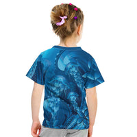 Blue Gradient Polynesia Jellyfish Kid T Shirt Plumeria Polynesian Tattoo Glowing Vibes LT14 - Polynesian Pride