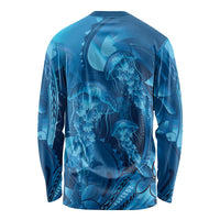 Blue Gradient Polynesia Jellyfish Long Sleeve Shirt Plumeria Polynesian Tattoo Glowing Vibes LT14 - Polynesian Pride