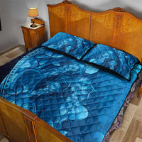 Blue Gradient Polynesia Jellyfish Quilt Bed Set Plumeria Polynesian Tattoo Glowing Vibes LT14 - Polynesian Pride