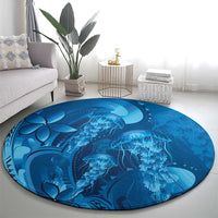 Blue Gradient Polynesia Jellyfish Round Carpet Plumeria Polynesian Tattoo Glowing Vibes LT14 - Polynesian Pride