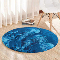 Blue Gradient Polynesia Jellyfish Round Carpet Plumeria Polynesian Tattoo Glowing Vibes LT14 - Polynesian Pride