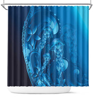 Blue Gradient Polynesia Jellyfish Shower Curtain Plumeria Polynesian Tattoo Glowing Vibes LT14 Blue - Polynesian Pride