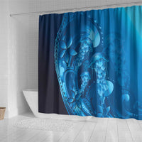Blue Gradient Polynesia Jellyfish Shower Curtain Plumeria Polynesian Tattoo Glowing Vibes LT14 - Polynesian Pride