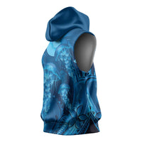 Blue Gradient Polynesia Jellyfish Sleeveless Hoodie Plumeria Polynesian Tattoo Glowing Vibes LT14 - Polynesian Pride