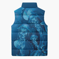 Blue Gradient Polynesia Jellyfish Sleeveless Puffer Jacket Plumeria Polynesian Tattoo Glowing Vibes LT14 - Polynesian Pride