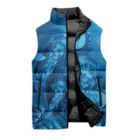 Blue Gradient Polynesia Jellyfish Sleeveless Puffer Jacket Plumeria Polynesian Tattoo Glowing Vibes LT14 - Polynesian Pride