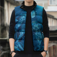 Blue Gradient Polynesia Jellyfish Sleeveless Puffer Jacket Plumeria Polynesian Tattoo Glowing Vibes LT14 - Polynesian Pride