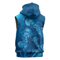 Blue Gradient Polynesia Jellyfish Sleeveless Zip Hoodie Plumeria Polynesian Tattoo Glowing Vibes LT14 - Polynesian Pride