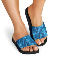 Blue Gradient Polynesia Jellyfish Slide Sandals Plumeria Polynesian Tattoo Glowing Vibes LT14 - Polynesian Pride