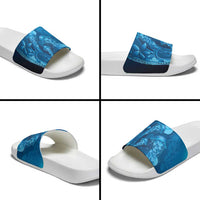 Blue Gradient Polynesia Jellyfish Slide Sandals Plumeria Polynesian Tattoo Glowing Vibes LT14 - Polynesian Pride