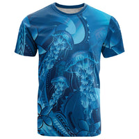 Blue Gradient Polynesia Jellyfish T Shirt Plumeria Polynesian Tattoo Glowing Vibes LT14 Blue - Polynesian Pride