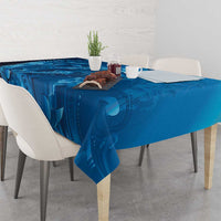 Blue Gradient Polynesia Jellyfish Tablecloth Plumeria Polynesian Tattoo Glowing Vibes LT14 - Polynesian Pride