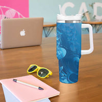 Blue Gradient Polynesia Jellyfish Tumbler With Handle Plumeria Polynesian Tattoo Glowing Vibes LT14 - Polynesian Pride
