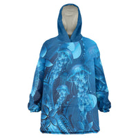 Blue Gradient Polynesia Jellyfish Wearable Blanket Hoodie Plumeria Polynesian Tattoo Glowing Vibes LT14 One Size Blue - Polynesian Pride