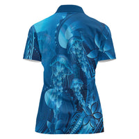 Blue Gradient Polynesia Jellyfish Women Polo Shirt Plumeria Polynesian Tattoo Glowing Vibes LT14 - Polynesian Pride