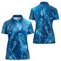 Blue Gradient Polynesia Jellyfish Women Polo Shirt Plumeria Polynesian Tattoo Glowing Vibes LT14 - Polynesian Pride