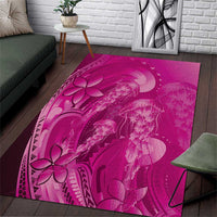 Pink Gradient Polynesia Jellyfish Area Rug Plumeria Polynesian Tattoo Glowing Vibes