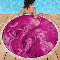 Pink Gradient Polynesia Jellyfish Beach Blanket Plumeria Polynesian Tattoo Glowing Vibes LT14 - Polynesian Pride