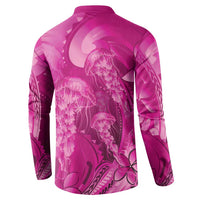 Pink Gradient Polynesia Jellyfish Button Sweatshirt Plumeria Polynesian Tattoo Glowing Vibes LT14 - Polynesian Pride