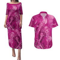 Pink Gradient Polynesia Jellyfish Couples Matching Puletasi and Hawaiian Shirt Plumeria Polynesian Tattoo Glowing Vibes LT14 Pink - Polynesian Pride