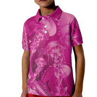 Pink Gradient Polynesia Jellyfish Kid Polo Shirt Plumeria Polynesian Tattoo Glowing Vibes LT14 Kid Pink - Polynesian Pride