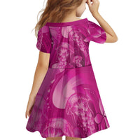 Pink Gradient Polynesia Jellyfish Kid Short Sleeve Dress Plumeria Polynesian Tattoo Glowing Vibes LT14 - Polynesian Pride