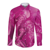 Pink Gradient Polynesia Jellyfish Long Sleeve Button Shirt Plumeria Polynesian Tattoo Glowing Vibes LT14 Unisex Pink - Polynesian Pride