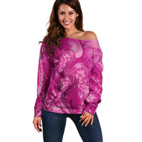 Pink Gradient Polynesia Jellyfish Off Shoulder Sweater Plumeria Polynesian Tattoo Glowing Vibes LT14 Women Pink - Polynesian Pride
