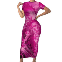 Pink Gradient Polynesia Jellyfish Short Sleeve Bodycon Dress Plumeria Polynesian Tattoo Glowing Vibes LT14 Long Dress Pink - Polynesian Pride
