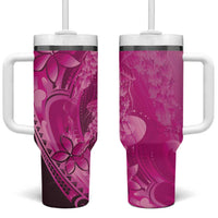Pink Gradient Polynesia Jellyfish Tumbler With Handle Plumeria Polynesian Tattoo Glowing Vibes LT14 One Size: 40 oz Pink - Polynesian Pride