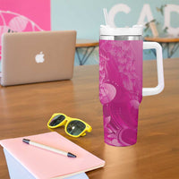 Pink Gradient Polynesia Jellyfish Tumbler With Handle Plumeria Polynesian Tattoo Glowing Vibes LT14 - Polynesian Pride