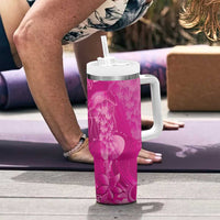 Pink Gradient Polynesia Jellyfish Tumbler With Handle Plumeria Polynesian Tattoo Glowing Vibes LT14 - Polynesian Pride