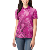 Pink Gradient Polynesia Jellyfish Women Polo Shirt Plumeria Polynesian Tattoo Glowing Vibes LT14 - Polynesian Pride