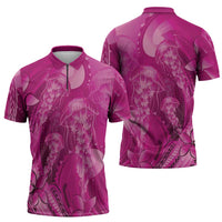 Pink Gradient Polynesia Jellyfish Zipper Polo Shirt Plumeria Polynesian Tattoo Glowing Vibes LT14 - Polynesian Pride