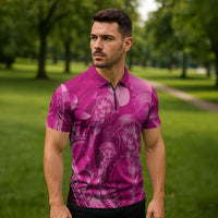 Pink Gradient Polynesia Jellyfish Zipper Polo Shirt Plumeria Polynesian Tattoo Glowing Vibes LT14 - Polynesian Pride