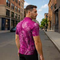Pink Gradient Polynesia Jellyfish Zipper Polo Shirt Plumeria Polynesian Tattoo Glowing Vibes LT14 - Polynesian Pride