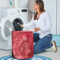 Red Gradient Polynesia Jellyfish Laundry Basket Plumeria Polynesian Tattoo Glowing Vibes LT14 - Polynesian Pride