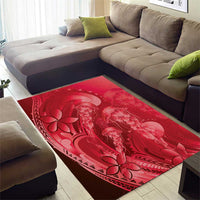 Red Gradient Polynesia Jellyfish Area Rug Plumeria Polynesian Tattoo Glowing Vibes