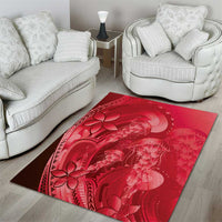 Red Gradient Polynesia Jellyfish Area Rug Plumeria Polynesian Tattoo Glowing Vibes