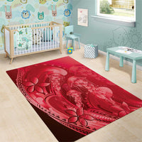 Red Gradient Polynesia Jellyfish Area Rug Plumeria Polynesian Tattoo Glowing Vibes