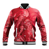 Red Gradient Polynesia Jellyfish Baseball Jacket Plumeria Polynesian Tattoo Glowing Vibes LT14 Unisex Red - Polynesian Pride
