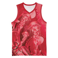 Red Gradient Polynesia Jellyfish Basketball Jersey Plumeria Polynesian Tattoo Glowing Vibes LT14 Unisex Red - Polynesian Pride