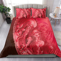 Red Gradient Polynesia Jellyfish Bedding Set Plumeria Polynesian Tattoo Glowing Vibes LT14 - Polynesian Pride