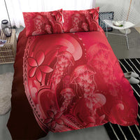 Red Gradient Polynesia Jellyfish Bedding Set Plumeria Polynesian Tattoo Glowing Vibes LT14 - Polynesian Pride