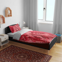 Red Gradient Polynesia Jellyfish Bedding Set Plumeria Polynesian Tattoo Glowing Vibes LT14 - Polynesian Pride