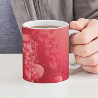 Red Gradient Polynesia Jellyfish Ceramic Mug Plumeria Polynesian Tattoo Glowing Vibes LT14 - Polynesian Pride