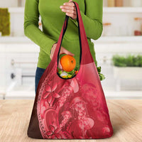 Red Gradient Polynesia Jellyfish Grocery Bag Plumeria Polynesian Tattoo Glowing Vibes LT14 - Polynesian Pride